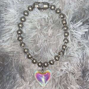 StinkyJewelz HAVE A BALL Silver Chain Necklace With Iridescent Heart Pendant